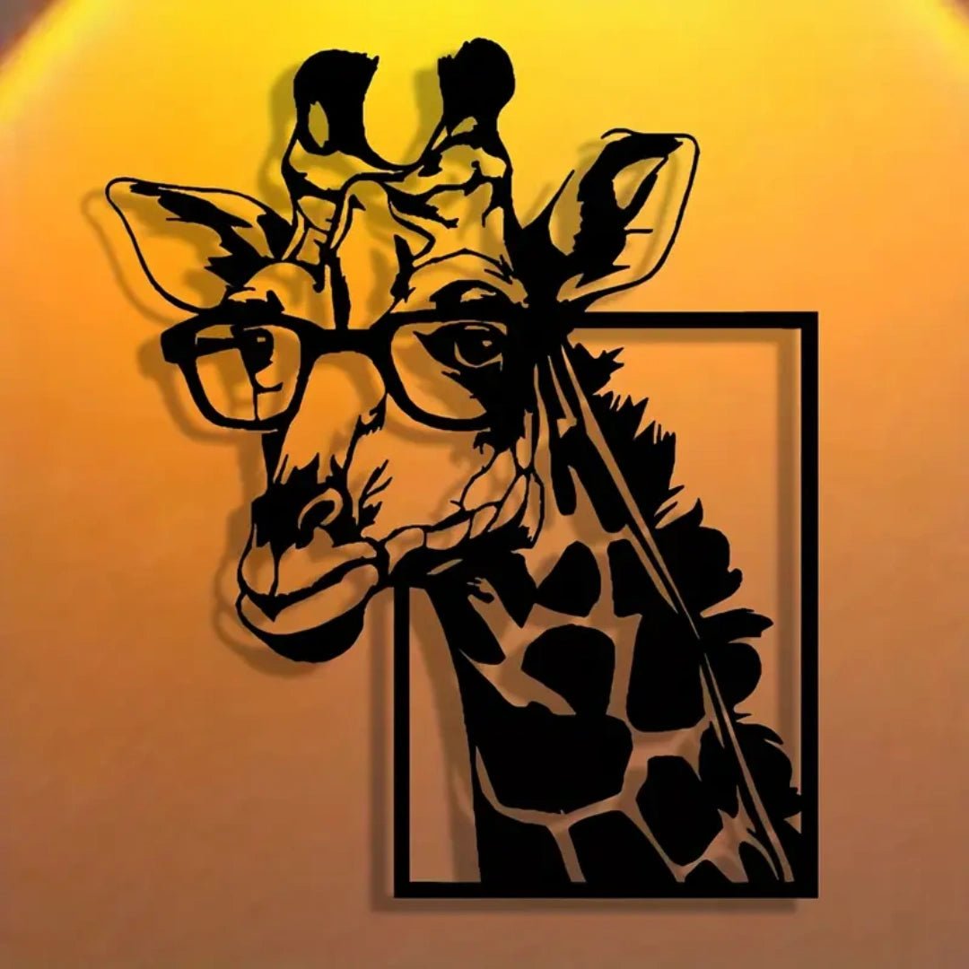 Girafunk™ – Sculpture Murale en Métal Girafe Stylée avec Lunettes - Inoville