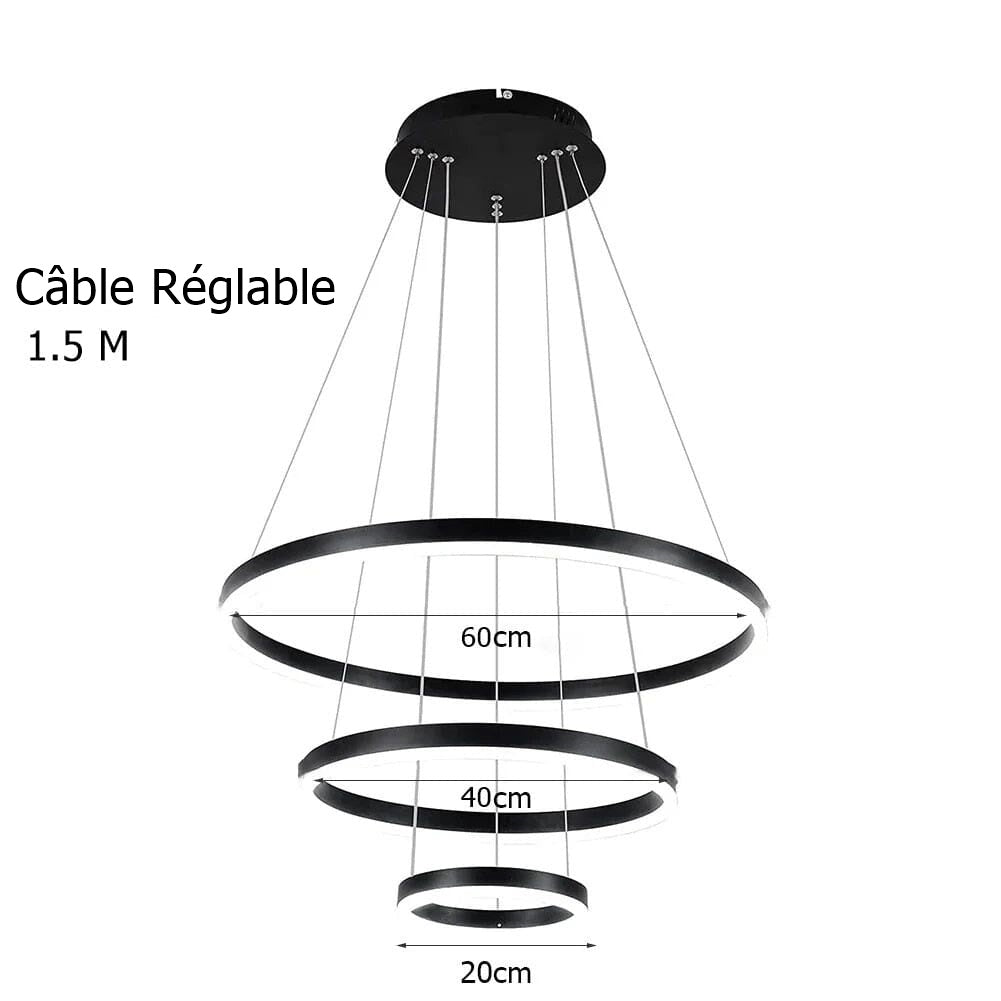 Triple Circle LED Pendant Chandelier - 60cm Dining Room