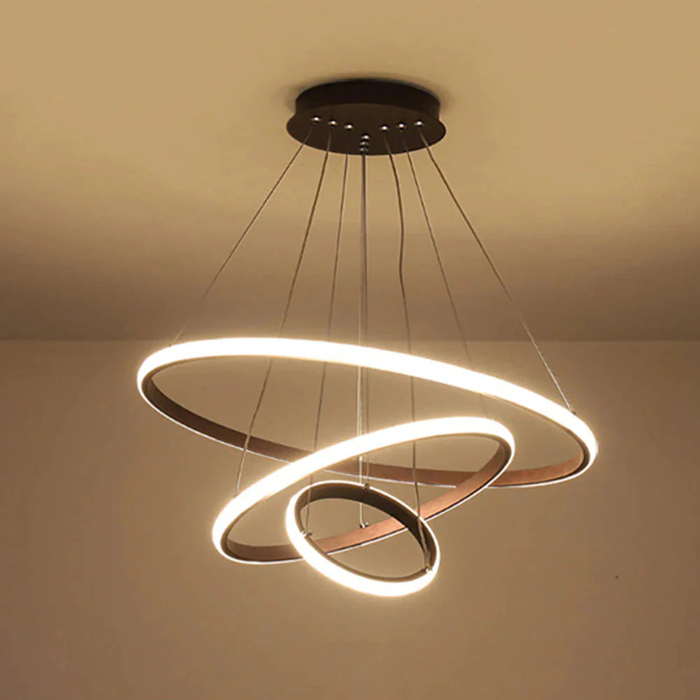 Lustre Pendente Circular Triplo em Led para Sala Jantar 60cm Pendente - 0005 projeto-150 Preto 60x40x20cm Quente