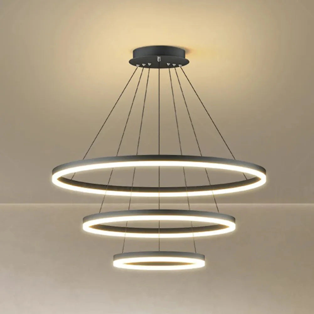 Lustre Pendente Circular Triplo em Led para Sala Jantar luzes projeto-150
