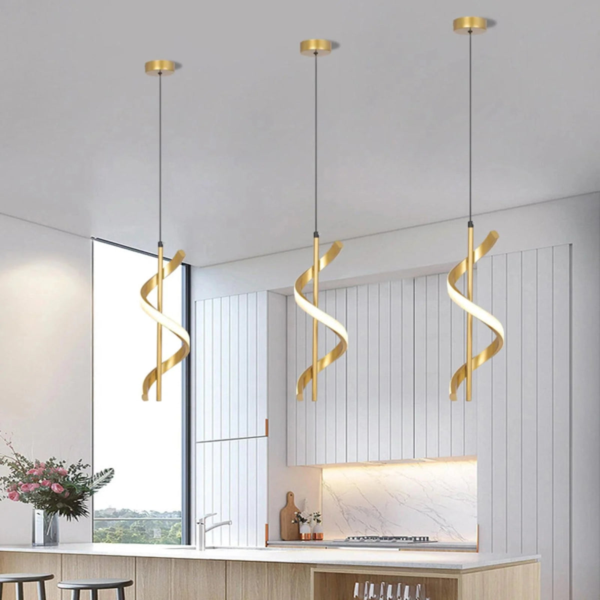 Lustre Suspendu en Spirale Doré à LED - Inoville
