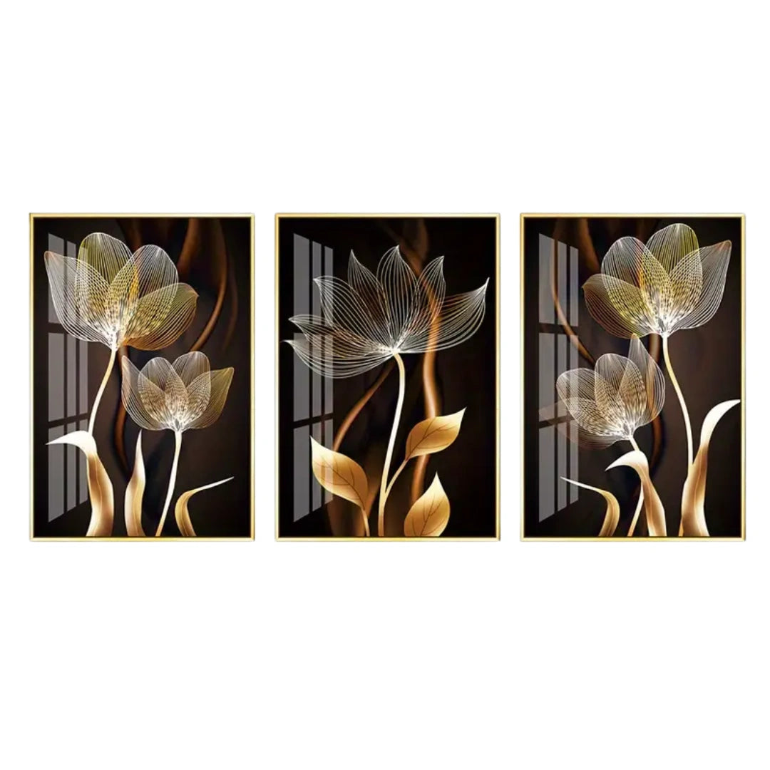 Éclat Doré™ – Triptyque Floral Élégant