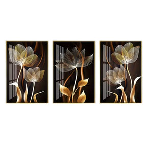 Éclat Doré™ – Triptyque Floral Élégant