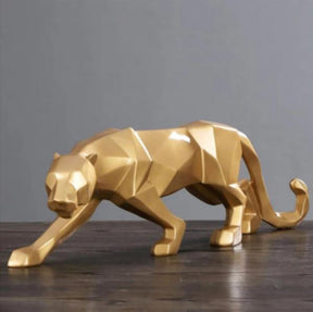 Escultura Pantera Abstrata 44x13cm Conceito Dourado 8cm/26cm 