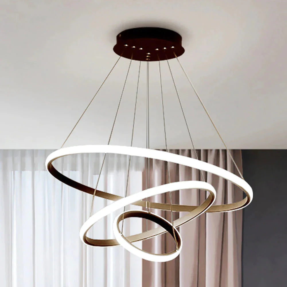 Lustre Pendente Circular Triplo em Led para Sala Jantar 60cm Pendente - 0005 projeto-150 Preto 60x40x20cm Frio 