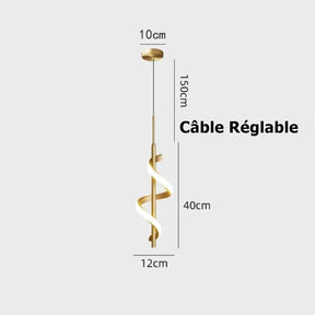 Lustre Suspendu en Spirale Doré à LED
